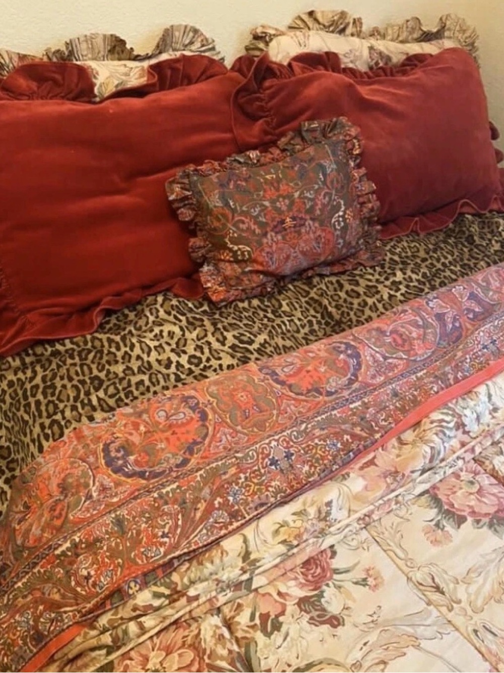 RARE  Ralph Lauren GALAHAD Red King FITTED SHEET Sateen Vintage Paisley Cotton